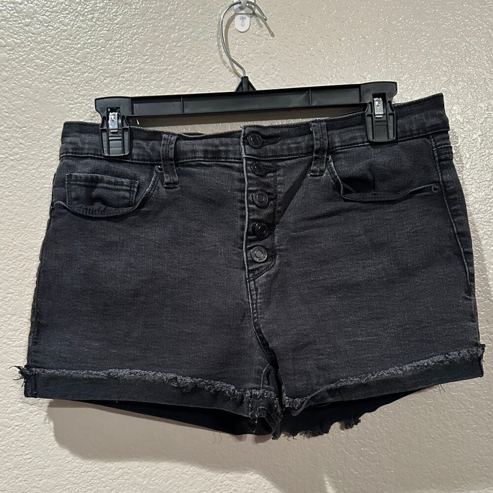 Mudd Black Cuffed Raw Hem Button Fly High Rise Shorties Sz 11
